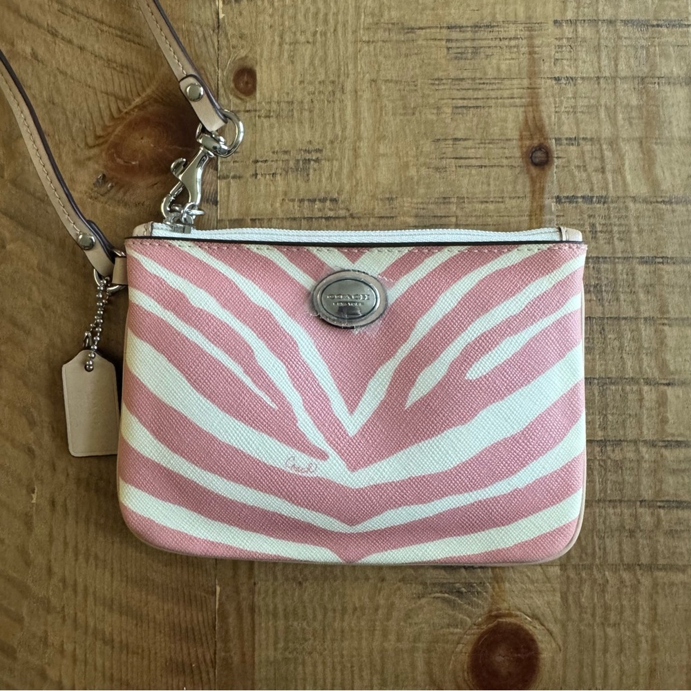 Coach Pink and White Zebra Print Wristlet